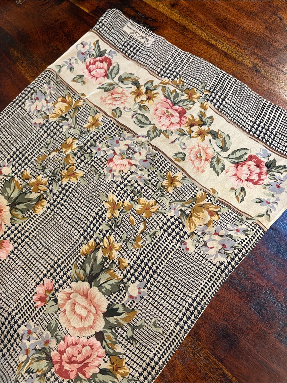 Vintage Ralph Lauren Houndstooth Glen Plaid Floral Long Silk Scarf Shawl - Picture 10 of 13